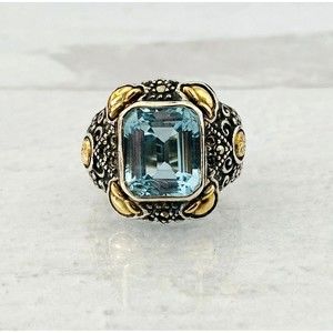 Vintage Sterling Silver 18k Gold Swiss Blue Topaz Statement Ring poss Krementz